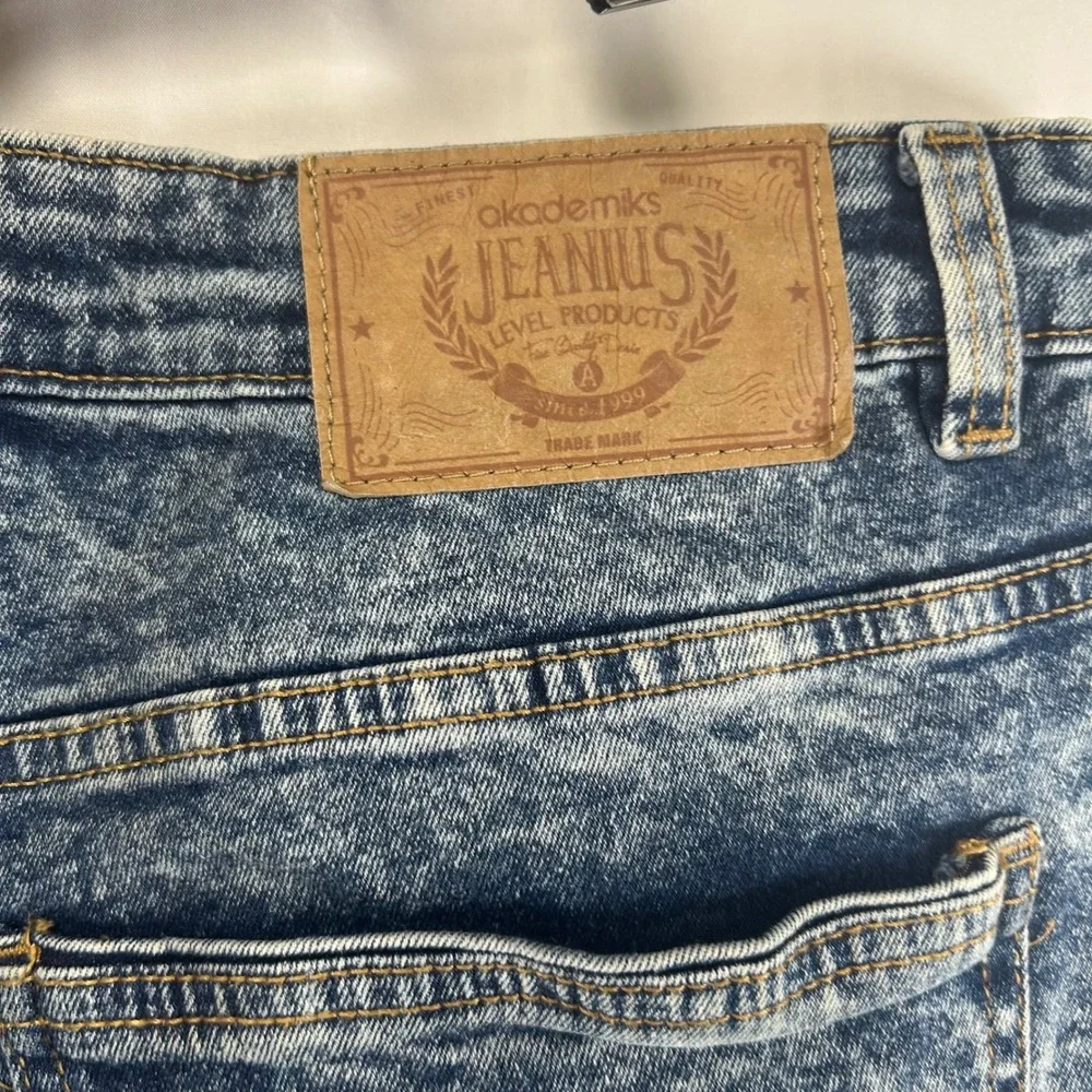 Akademiks‎ Moto Jeans Mens 38x32 Blue Acid Wash Ribbed Knee Streetwear